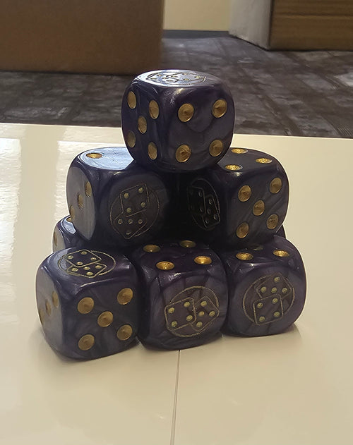 10 x Purple / Gold Bugle Bat Reps Dice
