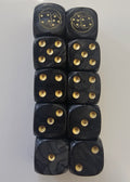 10 x Black / Gold Bugle Bat Reps Dice