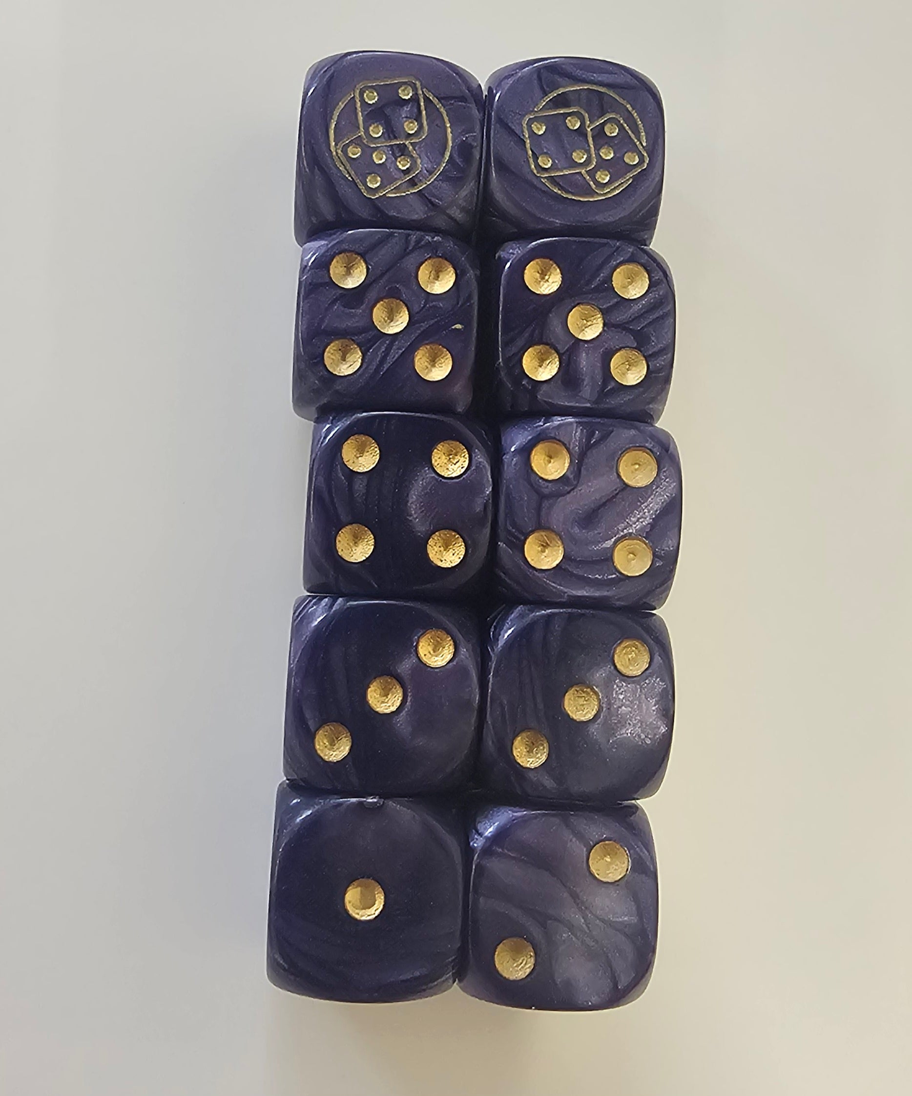 10 x Purple / Gold Bugle Bat Reps Dice