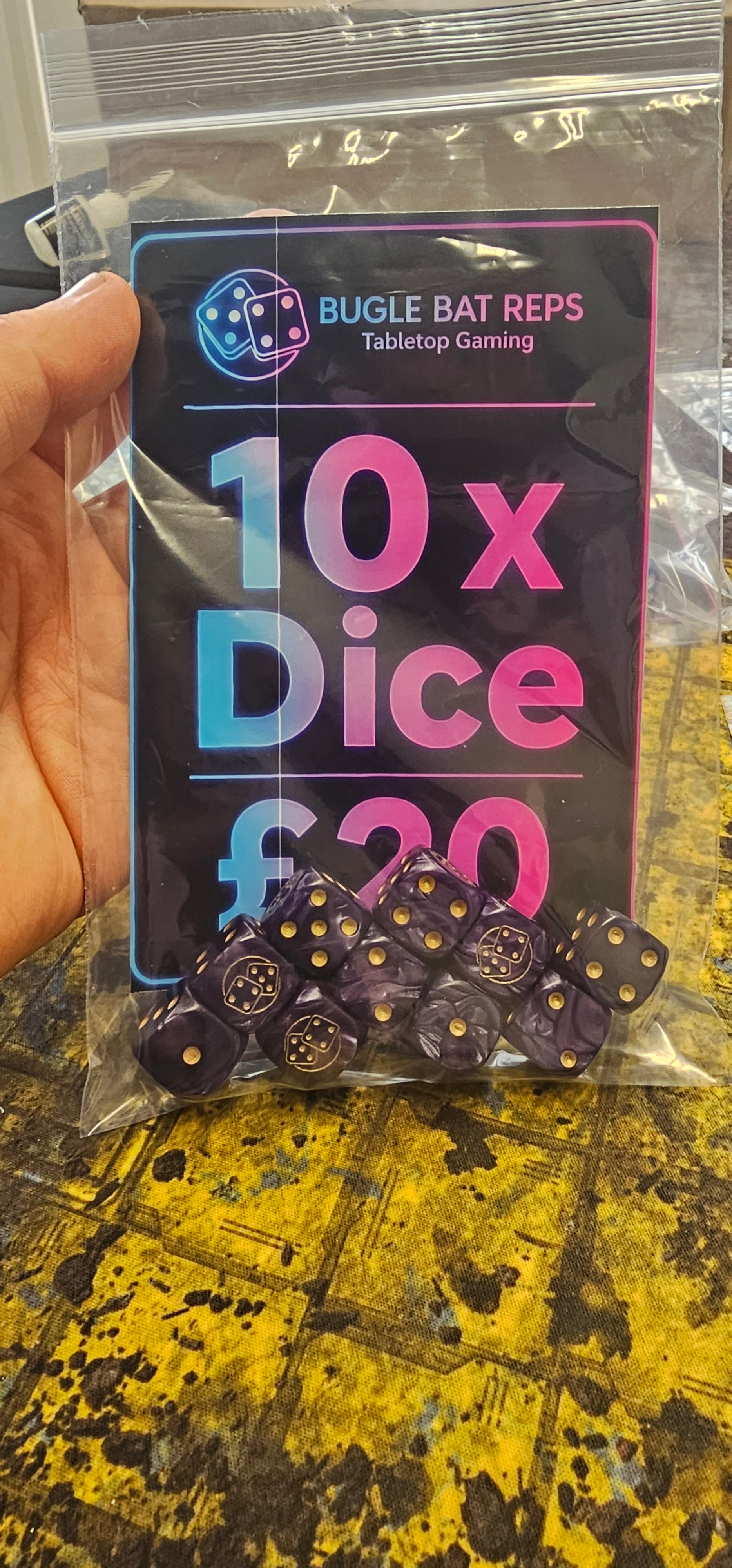 10 x Purple / Gold Bugle Bat Reps Dice
