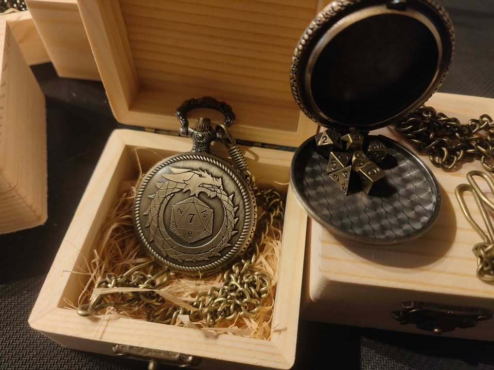 Mini Metal Dice Pocket Watch With Display Box For Table Top RPG D&D
